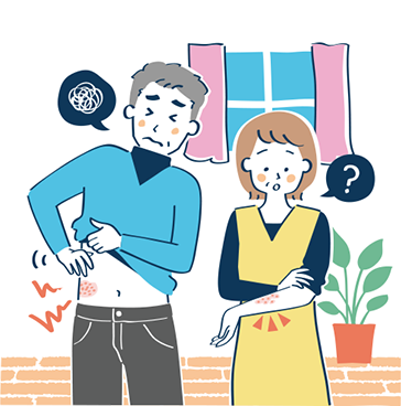 体に湿疹が発生している男女