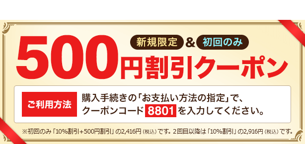 新規限定＆初回のみ「500円割引クーポン」