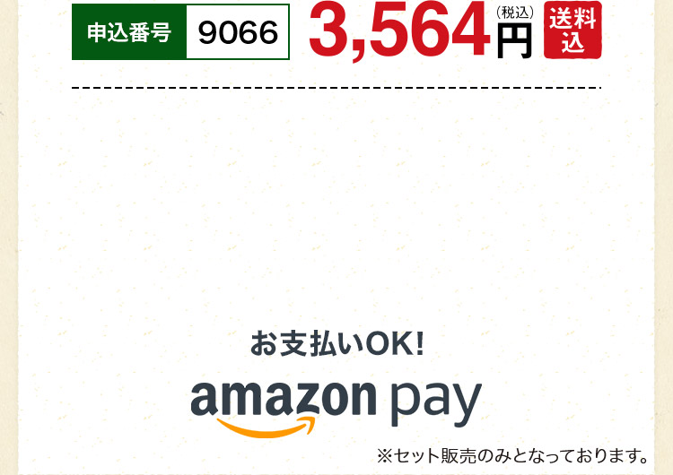 申込番号9066 3,564円（税込）送料込 amazon payでお支払いOK!