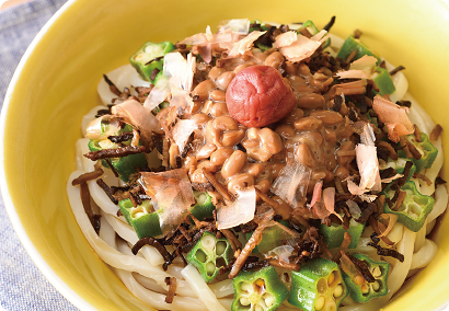 夏バテ解消!オクラと納豆のねばねばうどん